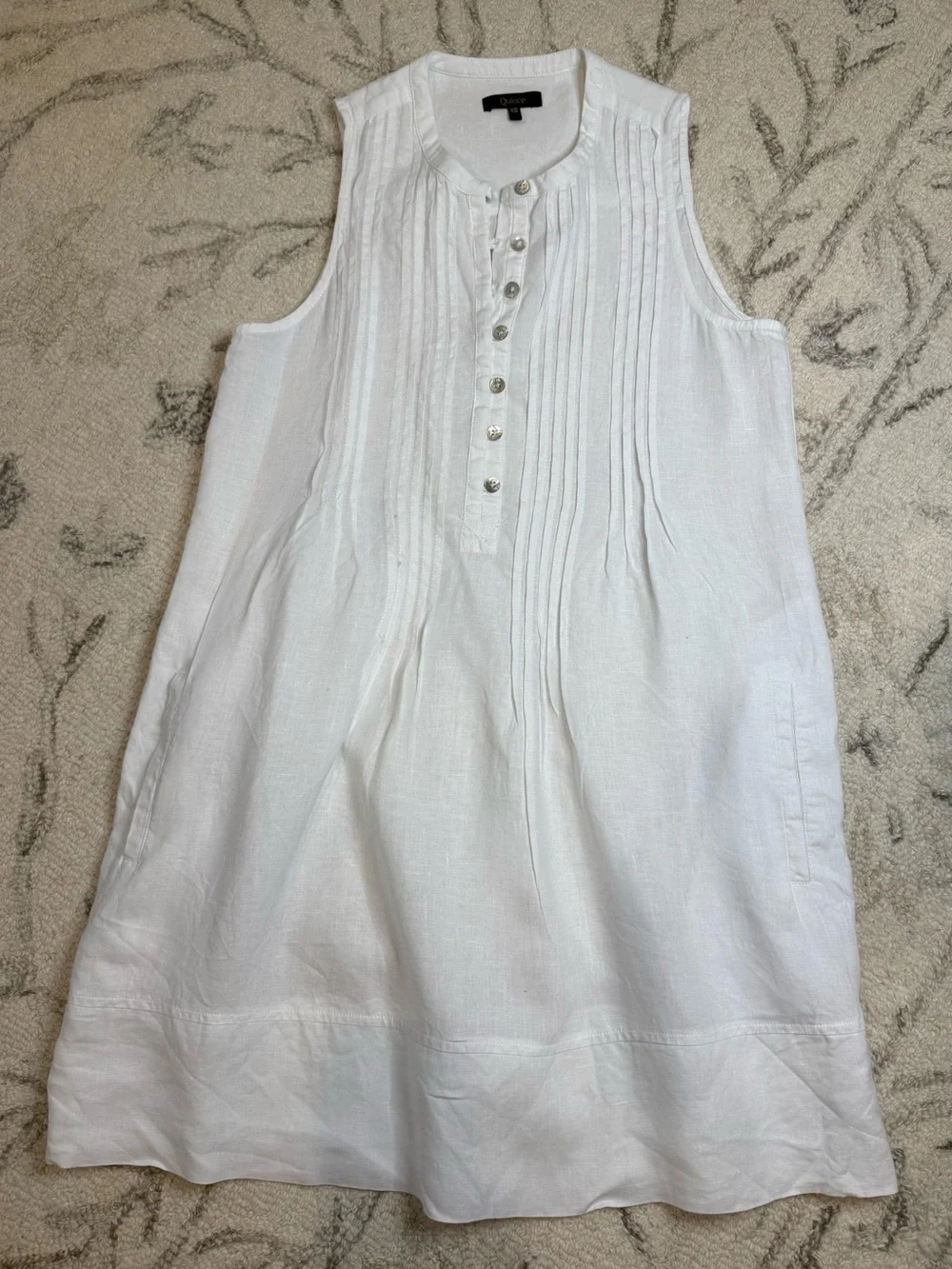 Quince 100% European Linen White Pintuck Sleeveless Shift Dress XS | Like New - Picture 2 of 6